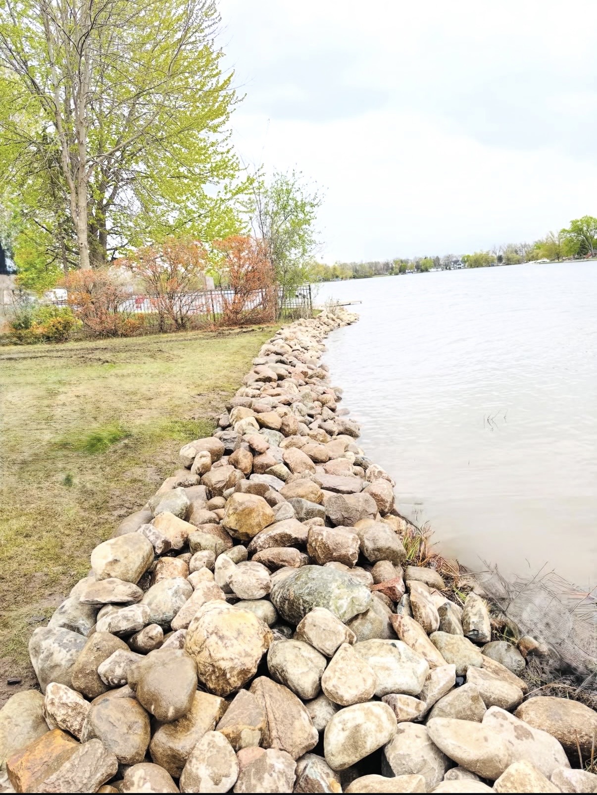 Boulder riprap installed along a Michigan lake shoreline